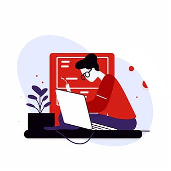 Illustration minimaliste d'un illustrateur en train de travailler son SEO