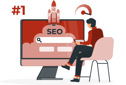 Illustration style isométrique représentant un internaute effectuant une recherche dans Google