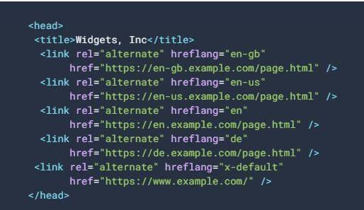 Exemple de balises hreflang intégrées dans une page
