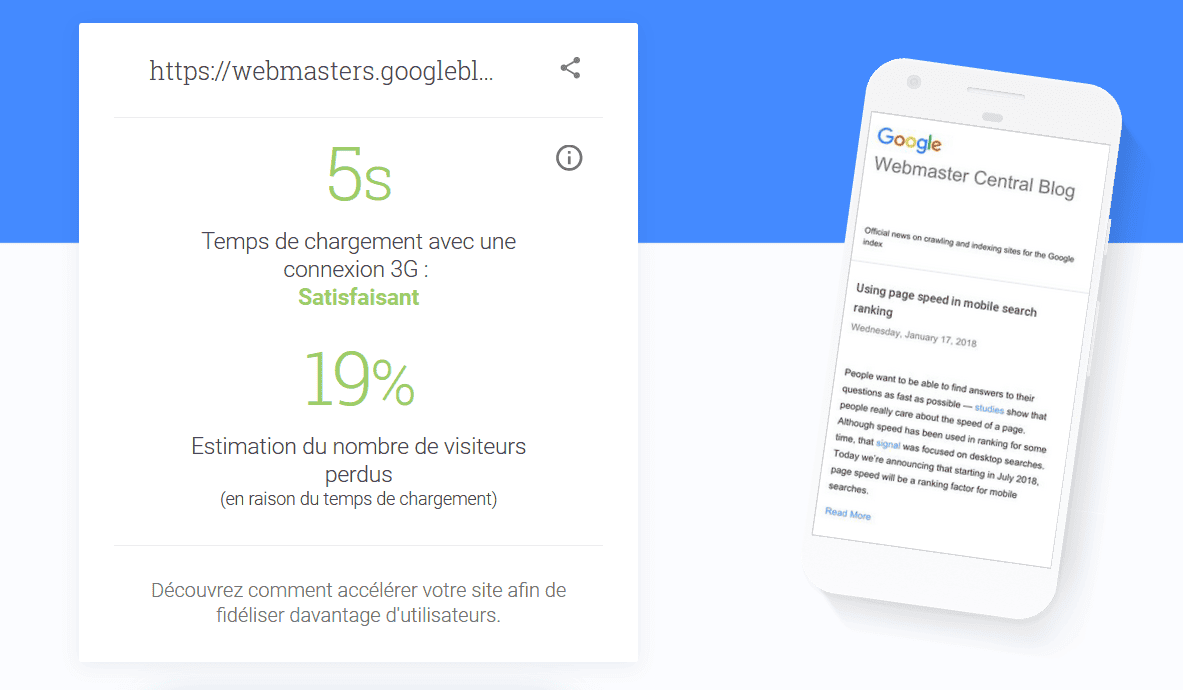 Capture d'écran de l'outil Google Speed Insight