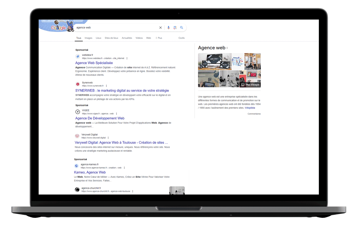 Exemple visuel du fonctionnement des SERPs Google après modifications des Top Ads by SYNERWEB