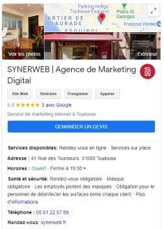 Fiche Google My Business SYNERWEB