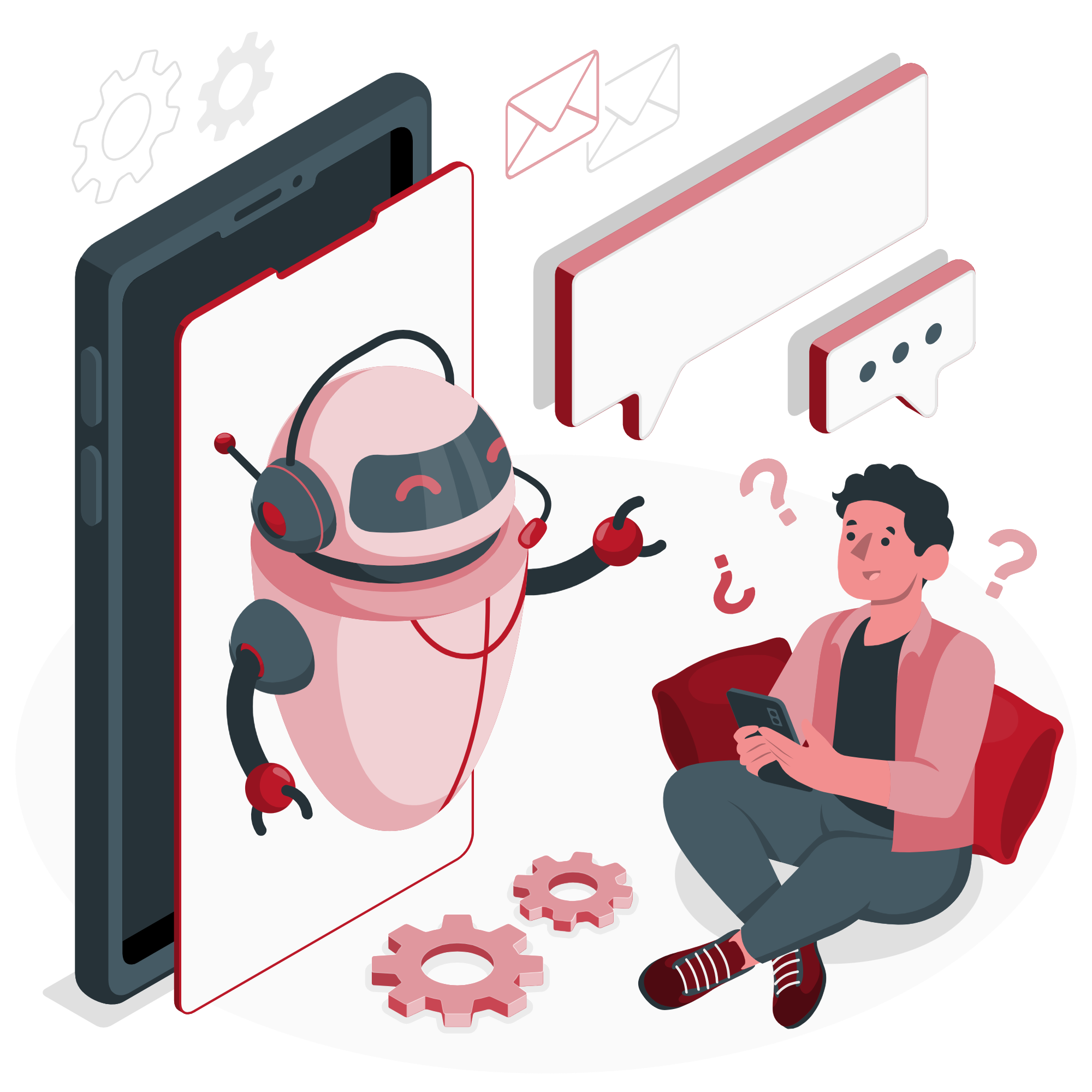 Illustration d’un humain conversant avec une IA représentée par un robot