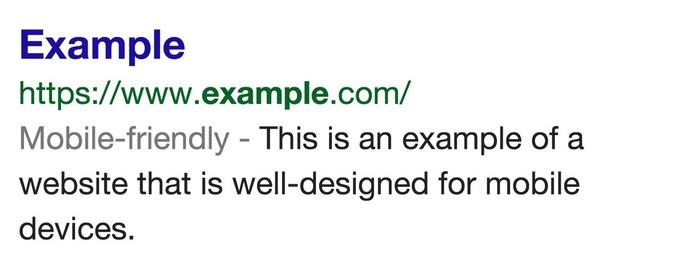Exemple de label Mobile-friendly, ou Site mobile sur la version française de Google