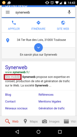 Label site mobile dans les résultats de recherche