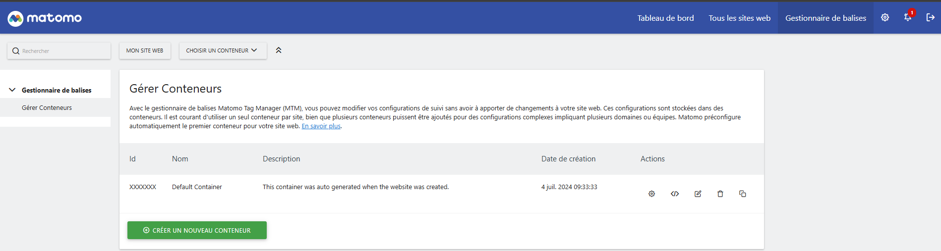 Image d'illustration d'exemple : accès au code Matomo Tag Manager dans Matomo