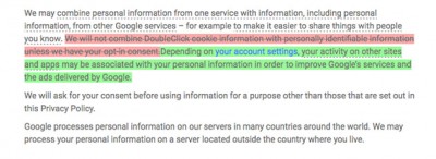 Mise en avant des changements dans le texte de politique de confidentialité de Google