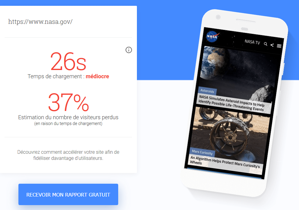 Exemple de test mobile avec Test My Site With Google