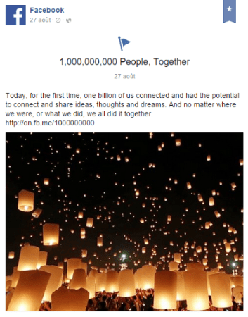Le lundi 24 août 2015, plus d’un milliard d’utilisateurs se sont connectés à Facebook. 
