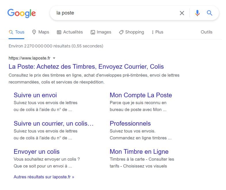 Page de résultats Google pour la requête "la poste"