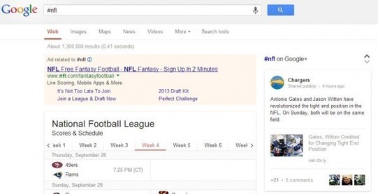 Affichage des hashtags de Google + dans la SERP de Google