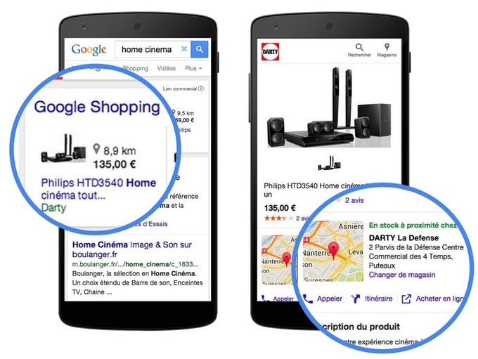 Exemple des annonces En stock a proximité de Google Adwords