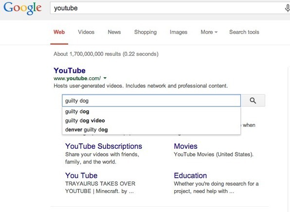 Exemple du champ de recherche d'un site dans la SERP Google
