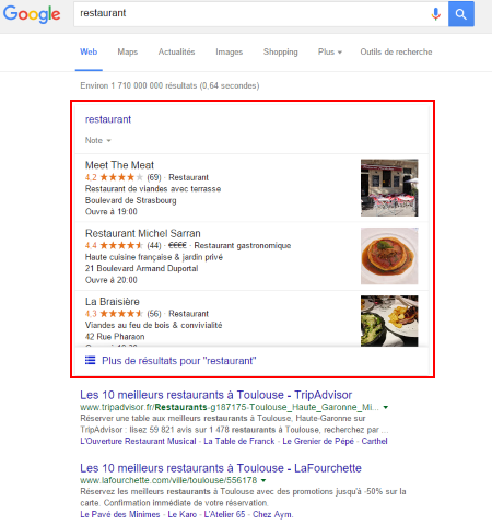 de 7 à seulement 3 propositions issues de pages Google My Business