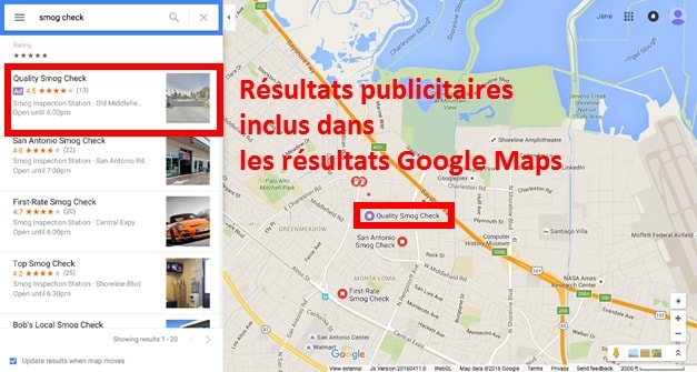 Annonces AdWords pour les résultats Google Maps