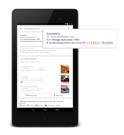 Exemple d'annonce AdWords intégrant des avis Google My Business