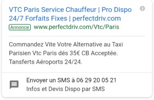 Exemple d'annonce avec extension SMS 