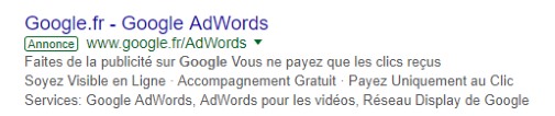 Une annonce classique Google AdWords affichée dans les résultats de recherche