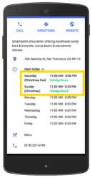 Exemple d'horaires d'ouvertures exceptionnelles affichés dans Google pour Noël