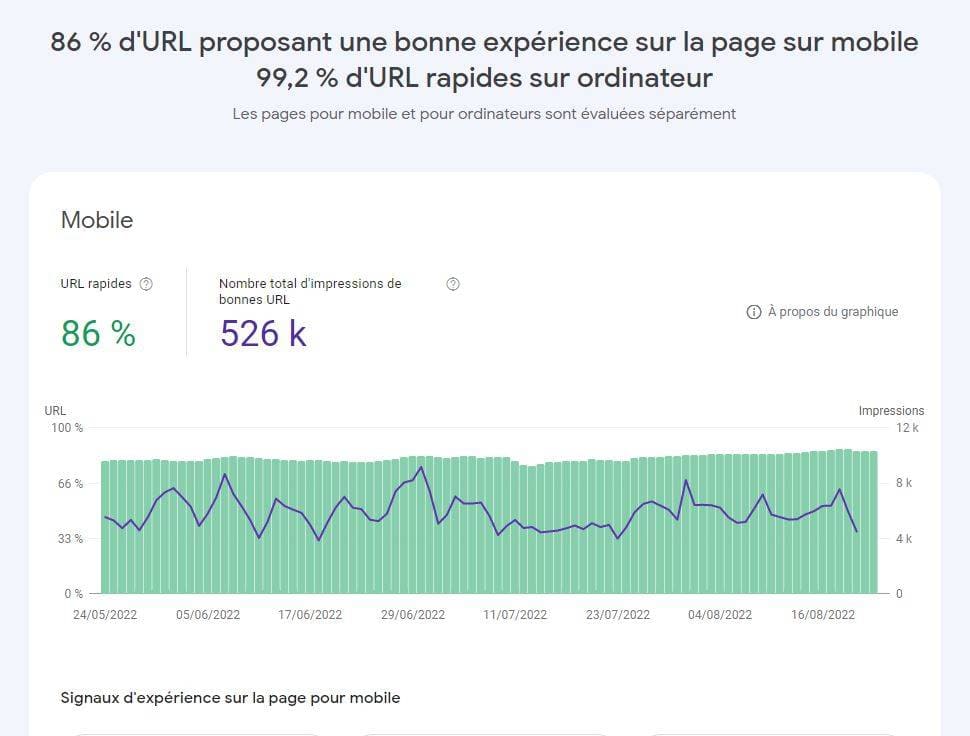 Capture d'écran du rapport webperformance de la Search Console